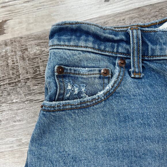 Abercrombie & Fitch Dad Shorts Blue Denim High Rise Frayed Hem Curve Love - Picture 2 of 6